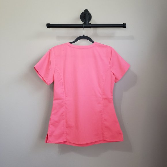 Purple Label by Healing Hands Pink Jasmine V-Neck Stretch Solid Scrub Top Small - Picture 10 of 12